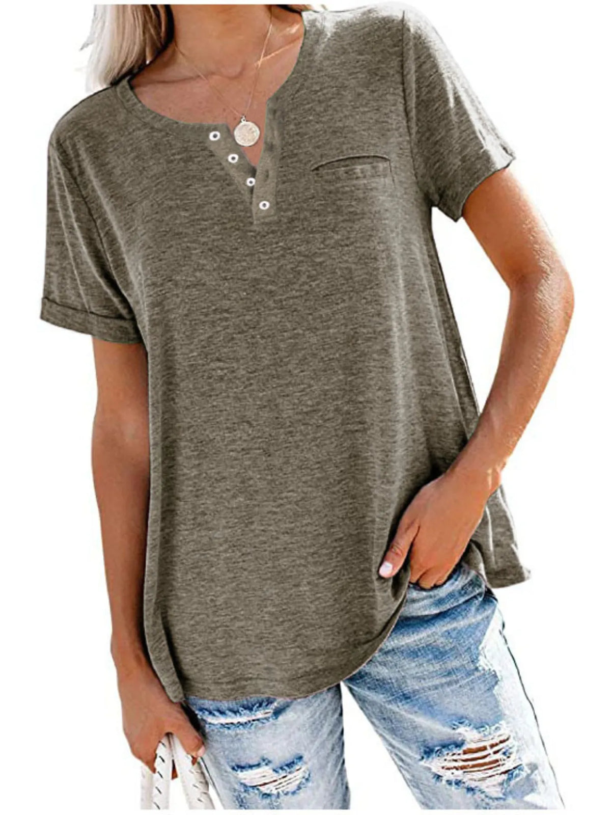 Full Size Notched Short Sleeve T-Shirt Plus Size