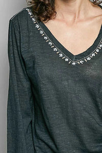 POL Contrast Stitch V-Neck Lightweight Knit Long Sleeve Top 100100339291657 43 Affordable Fashion Under $100 Jerry's Apparel 