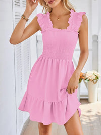 Smocked Square Neck Wide Strap Dress