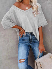 Waffle Knit V-Neck Short Sleeve T-Shirt 100100993990875 26 Affordable Fashion Under $100 Jerry's Apparel 