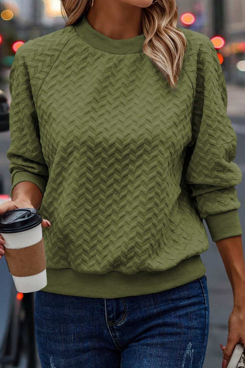 Round Neck Long Sleeve Texture Sweatshirt