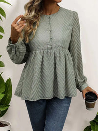 Perfee Peplum Round Neck Long Sleeve Blouse 100100572641009 39 Affordable Fashion Under $100 Jerry's Apparel 