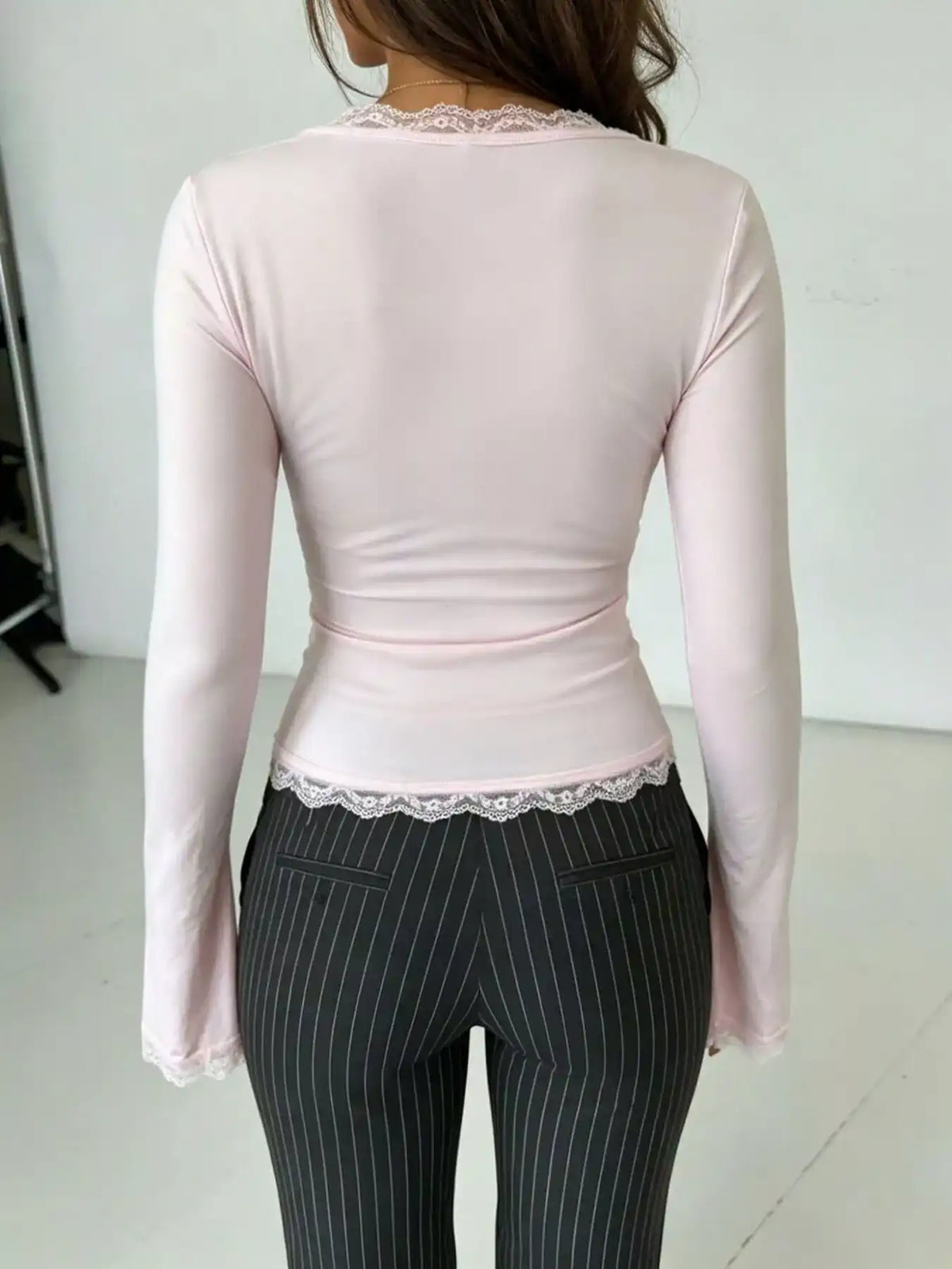 Lace-Trimmed V-Neck Long Sleeve T-Shirt 101001597915826 35 Affordable Fashion Under $100 Jerry's Apparel 