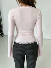 Lace-Trimmed V-Neck Long Sleeve T-Shirt 101001597915826 35 Affordable Fashion Under $100 Jerry's Apparel 
