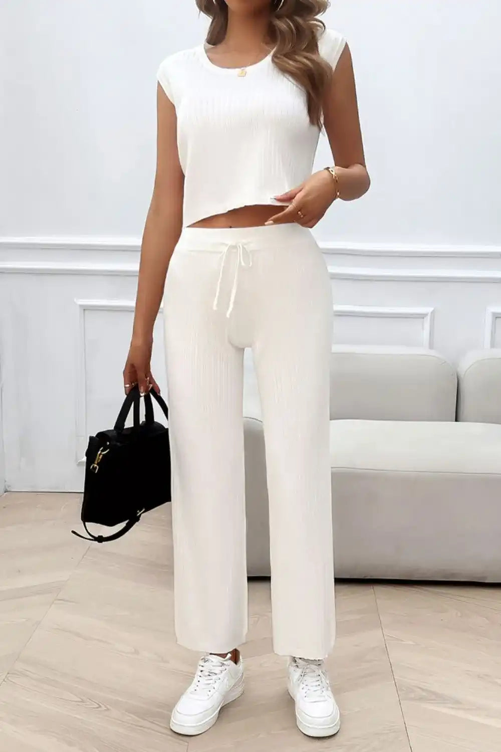 Devine Ribbed Round Neck Top and Pants Set 100100643541406 76 Affordable Fashion Under $100 Jerry's Apparel 