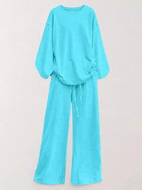 Full Size Round Neck Top and Drawstring Wide-Leg Pants Set Plus Size 101001726920137 48 Gifts for Her Jerry's Apparel 