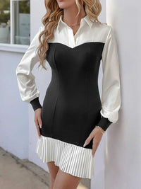 Two Tone Pleated Long Sleeve Shirt Dress 100100148090302 48 Affordable Fashion Under $100 Jerry's Apparel 