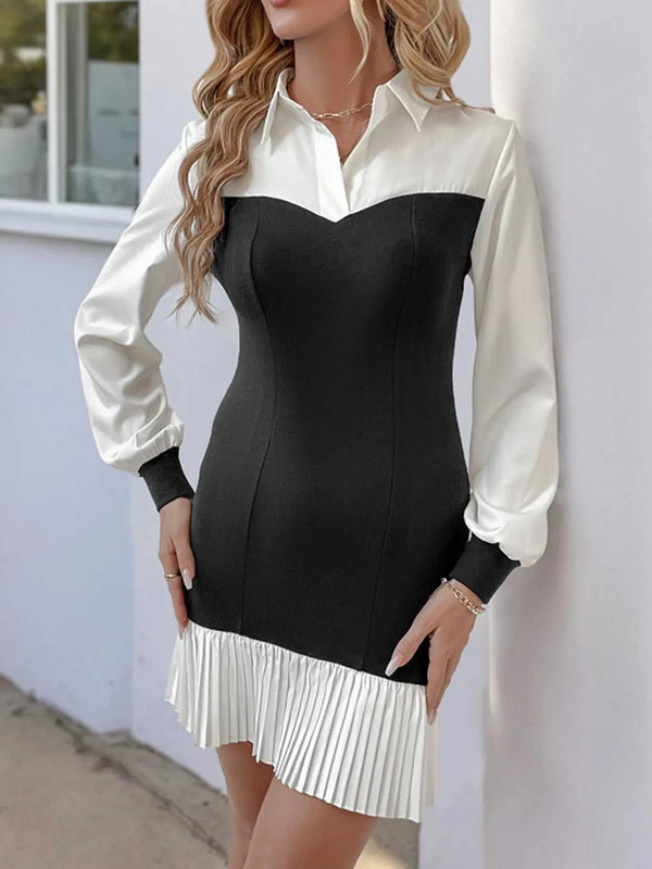 Two Tone Pleated Long Sleeve Shirt Dress 100100148090302 48 Affordable Fashion Under $100 Jerry's Apparel 