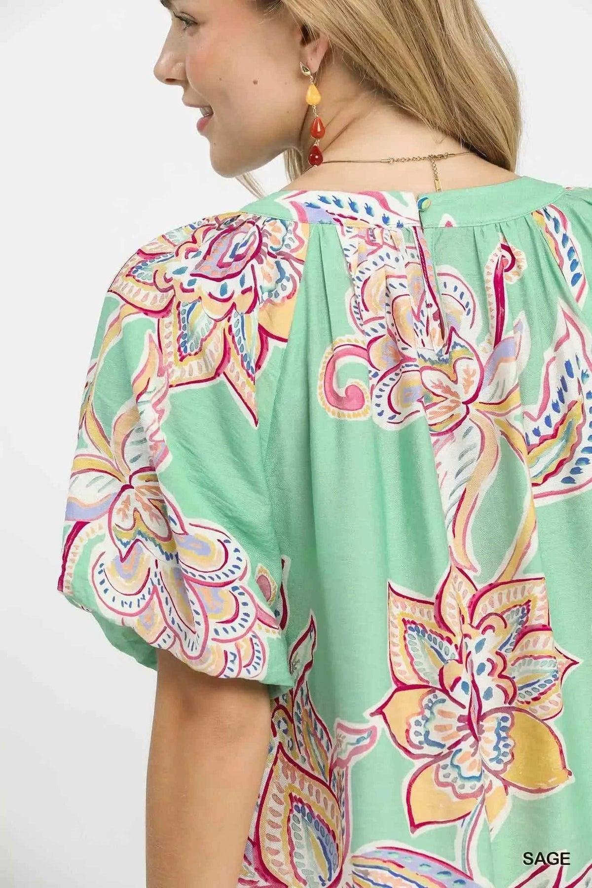 Umgee Paisley Print Puff Sleeve Top 100100646661575 49 Affordable Fashion Under $100 Jerry's Apparel 