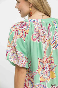 Umgee Paisley Print Puff Sleeve Top 100100646661575 49 Affordable Fashion Under $100 Jerry's Apparel 