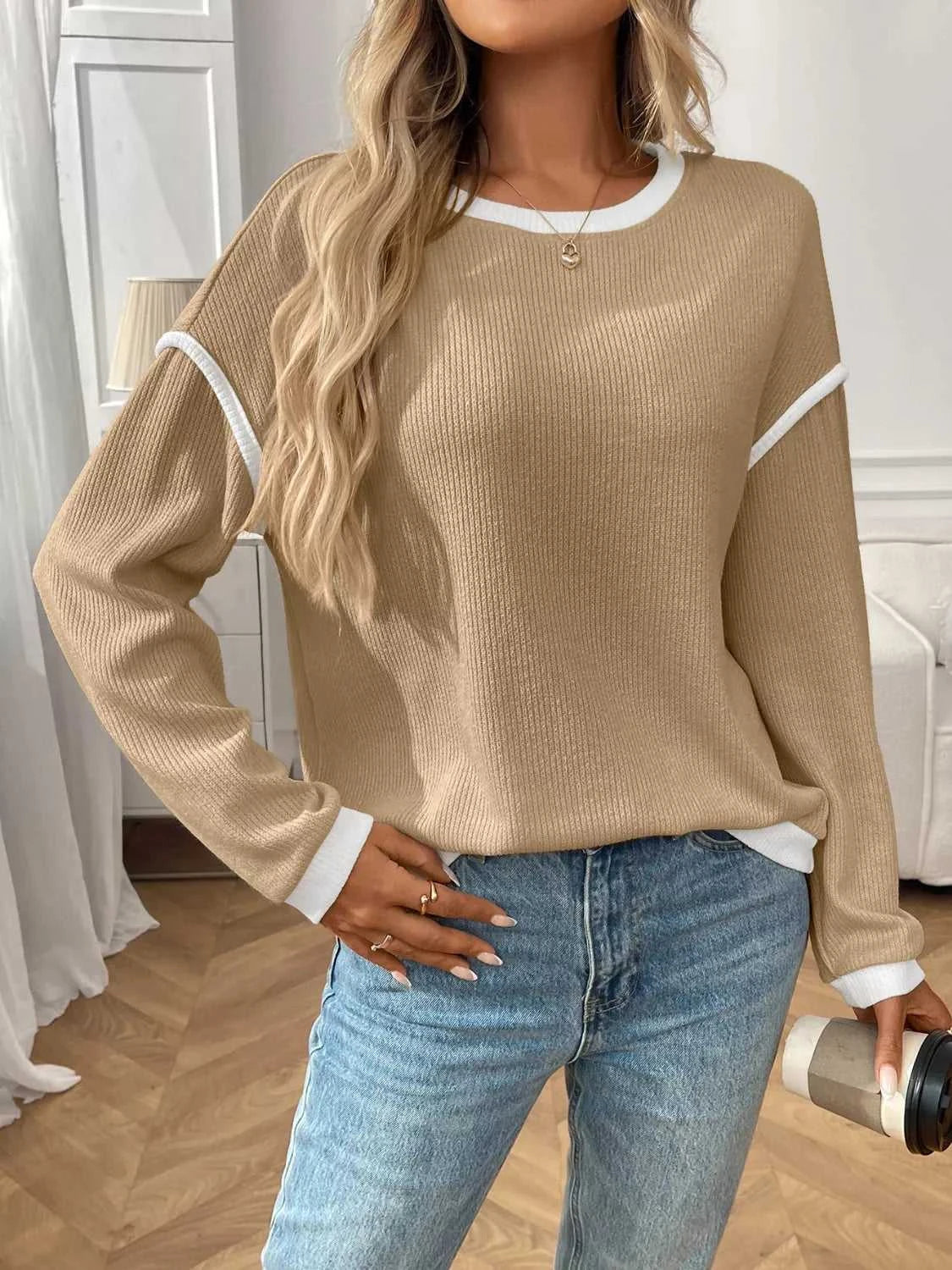 Ribbed Knit Contrast Trim Sweater 100100032701989 29 Affordable Fashion Under $100 Jerry's Apparel 