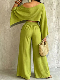 Boat Neck Crop Top and Wide-Leg Pants Set 101001634822589 57 Affordable Fashion Under $100 Jerry's Apparel 
