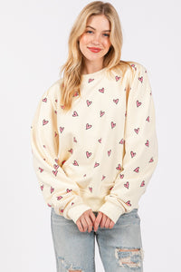 SAGE + FIG Heart Printed Contrast Long Sleeve Sweatshirt