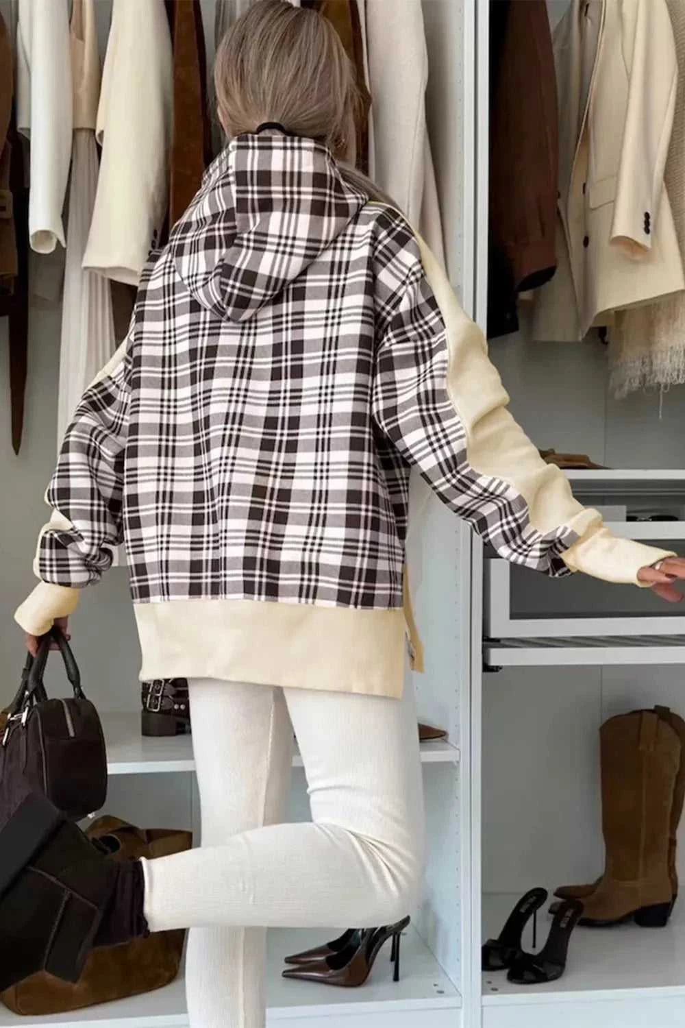 Plaid Side Slit Long Sleeve Hoodie 100100979085993 53 Affordable Fashion Under $100 Jerry's Apparel 