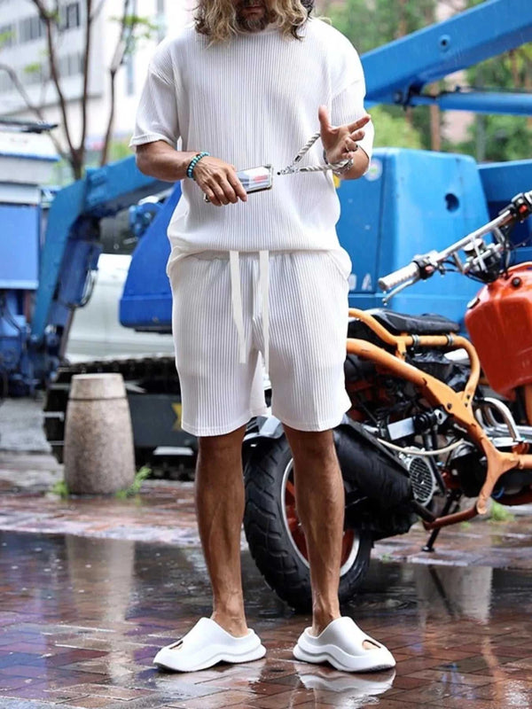 Men's Full Size Short Sleeve Top and Shorts Set Plus Size