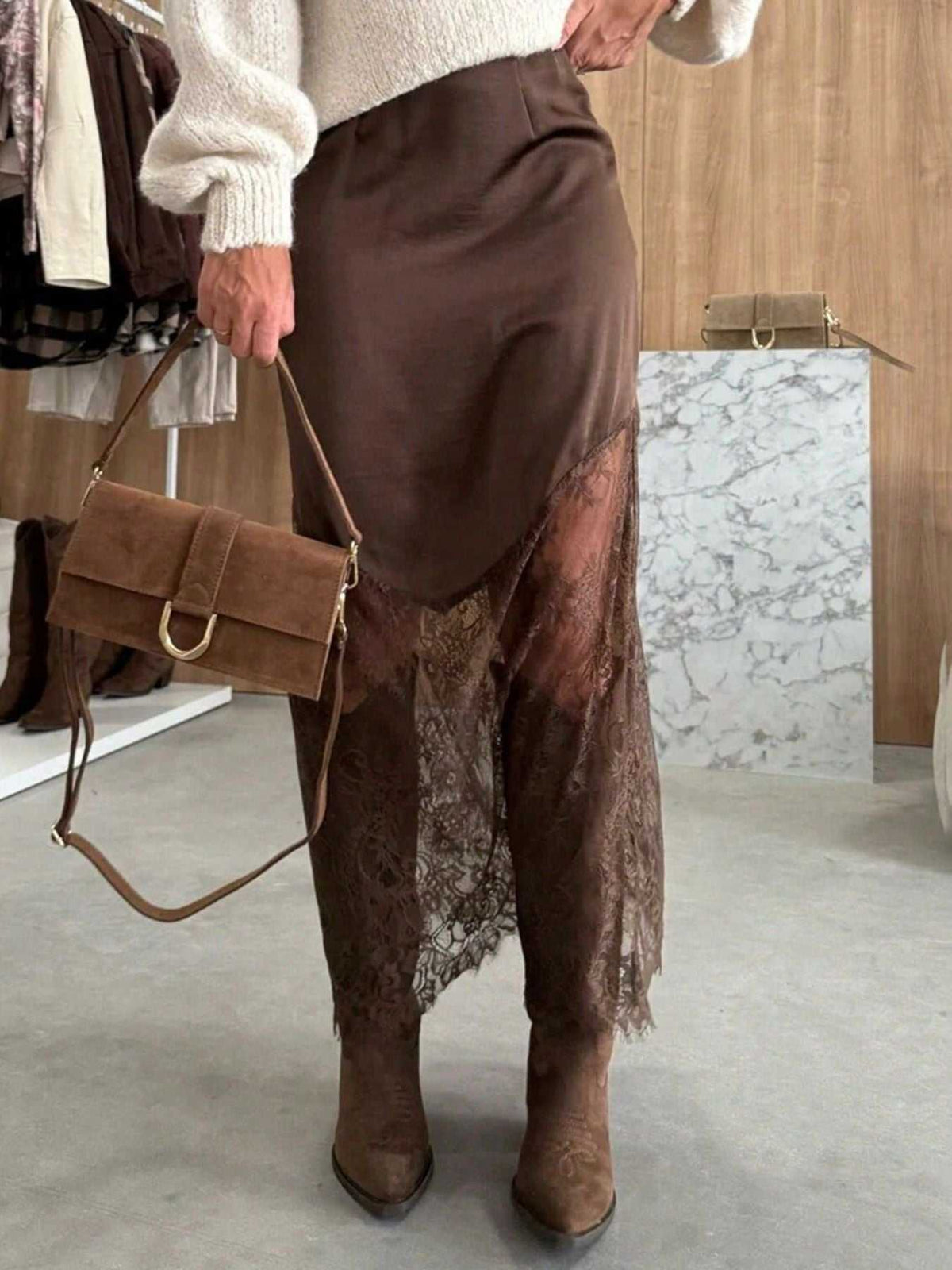 Lace Trim Satin Midi Skirt 100100207145401 33 Affordable Fashion Under $100 Jerry's Apparel 