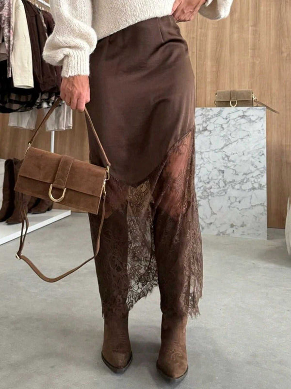 Lace Trim Satin Midi Skirt 100100207145401 33 Affordable Fashion Under $100 Jerry's Apparel 