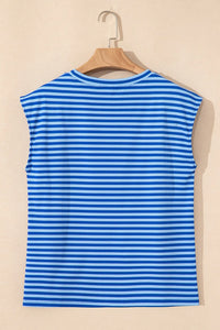 Striped Round Neck Cap Sleeve T-Shirt