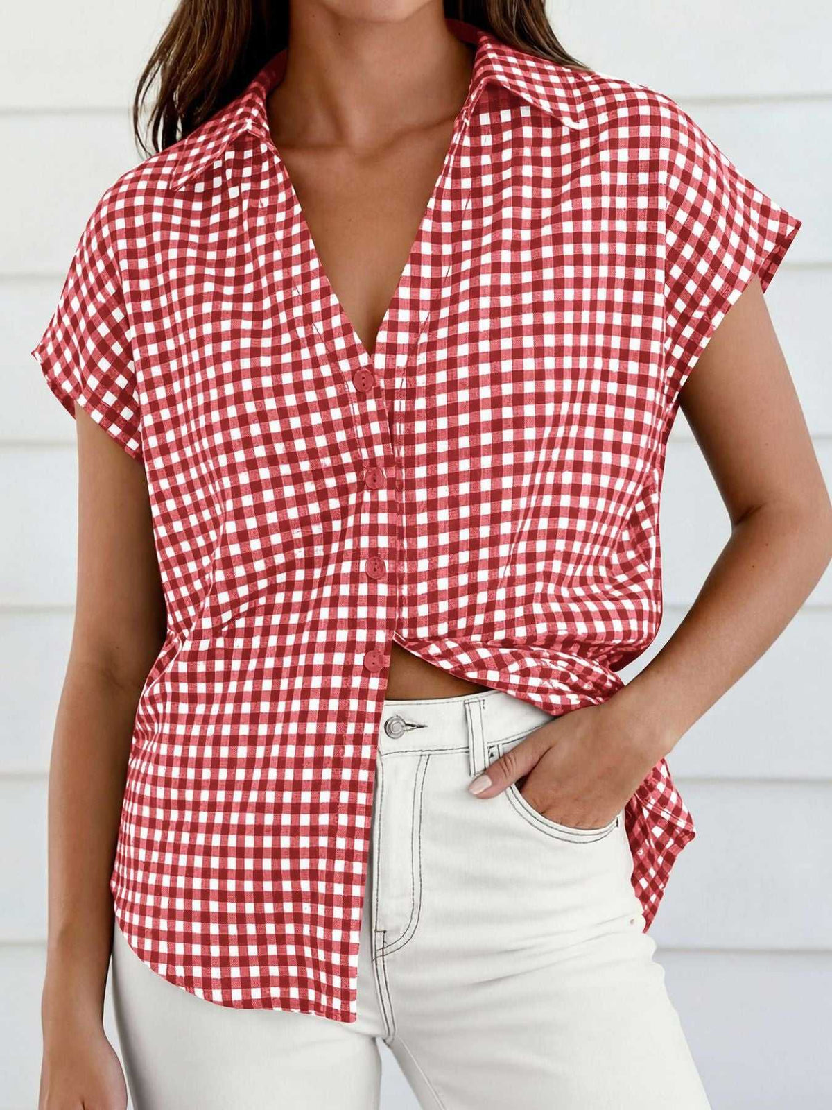 Gingham Print Button-Down Shirt 100100535526342 33 Affordable Fashion Under $100 Jerry's Apparel 