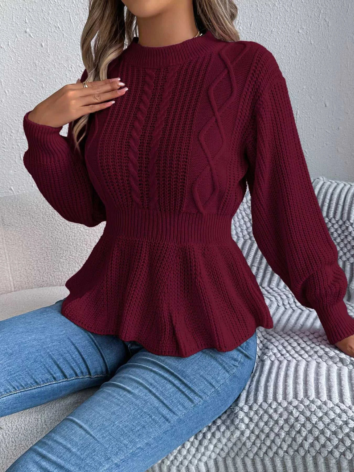 Cable Knit Peplum Sweater 101002224335272 37 Affordable Fashion Under $100 Jerry's Apparel 