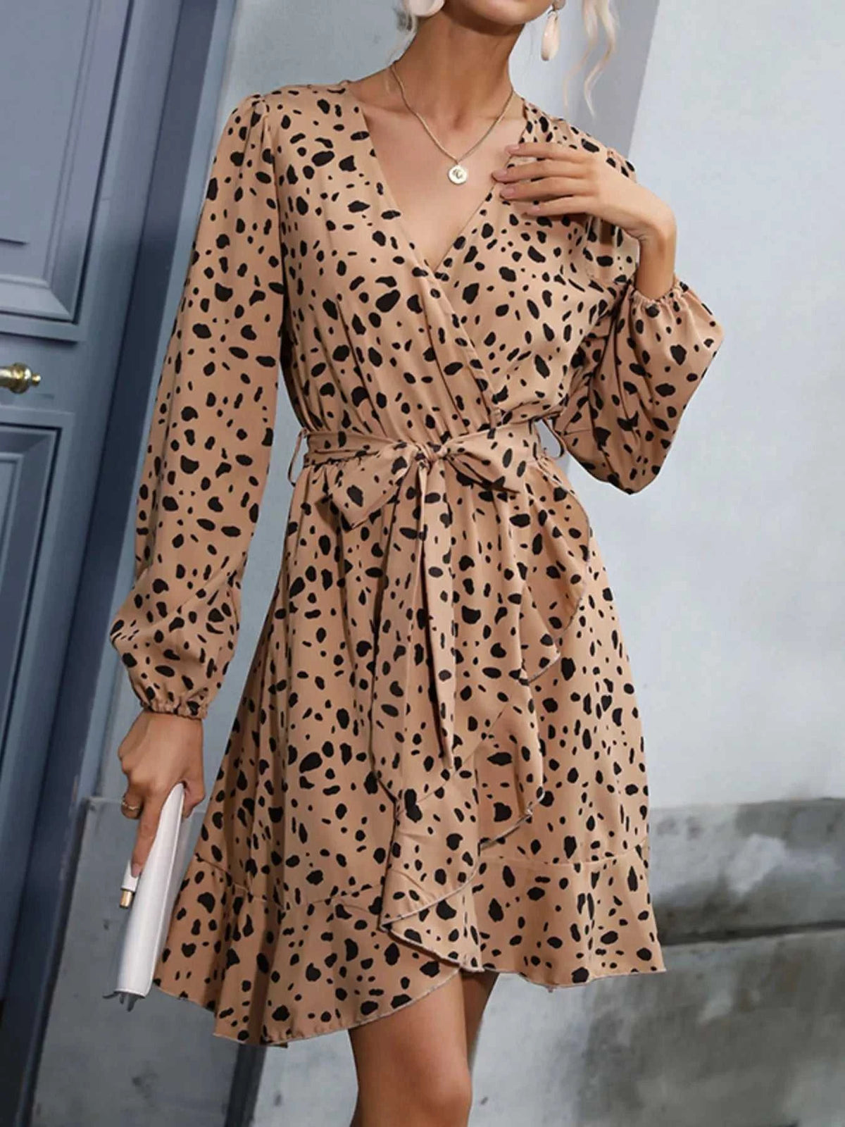 Leopard Surplice Wrap Mini Dress 100100010791170 46 Affordable Fashion Under $100 Jerry's Apparel 