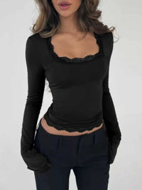 Lace Trim Square Neck Long Sleeve Top 100100247920045 28 Affordable Fashion Under $100 Jerry's Apparel 