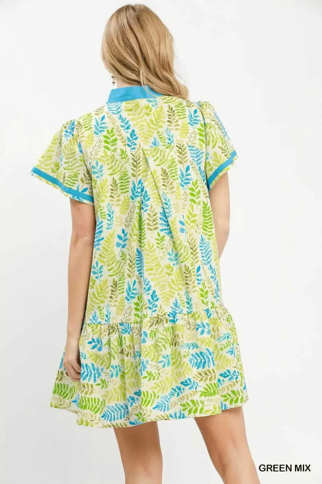 Umgee Leaf Print Flutter Sleeve Tiered Mini Dress 100100227411005 64 Affordable Fashion Under $100 Jerry's Apparel 