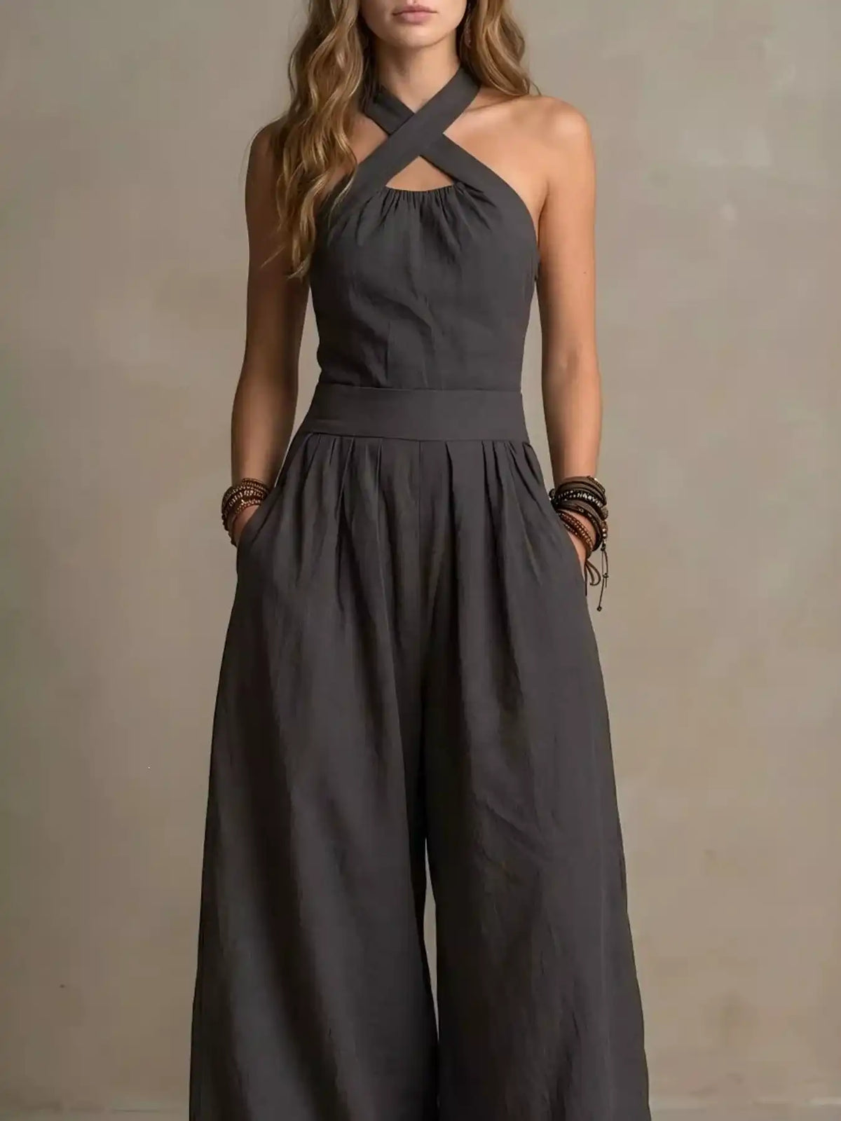 Full Size Halter Neck Wide-Leg Jumpsuit Plus Size 101001857800379 54 Affordable Fashion Under $100 Jerry's Apparel 
