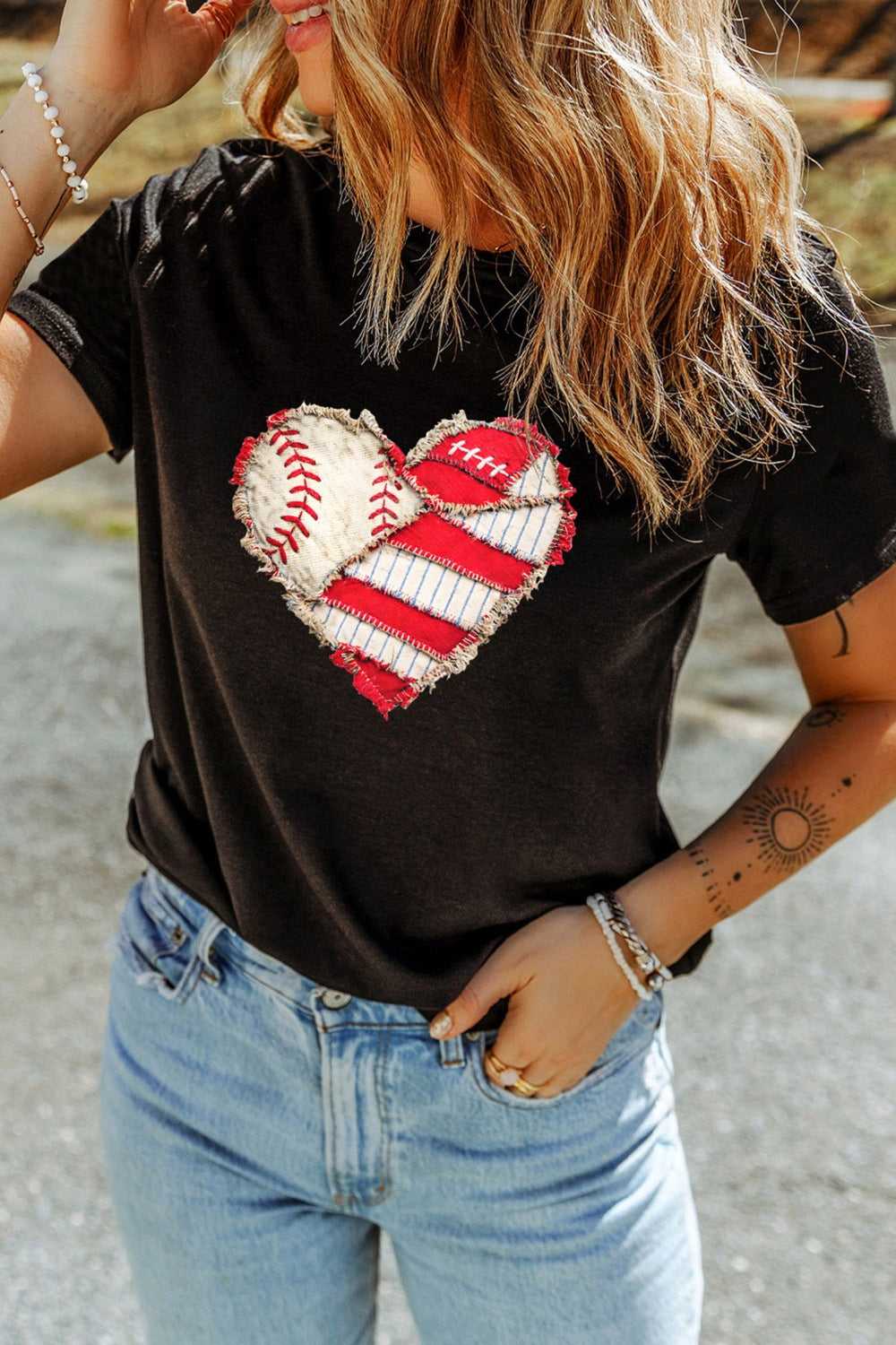 Baseball Distressed Heart Short Sleeve T Shirt 100100121258410 32 Affordable Fashion Under $100 Jerry's Apparel 