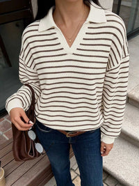 Striped Polo Collar Knit Sweatshirt 101002180525543 32 Affordable Fashion Under $100 Jerry's Apparel 