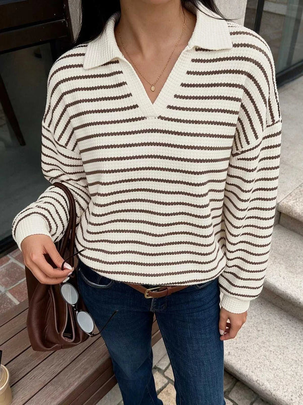 Striped Polo Collar Knit Sweatshirt 101002180525543 32 Affordable Fashion Under $100 Jerry's Apparel 