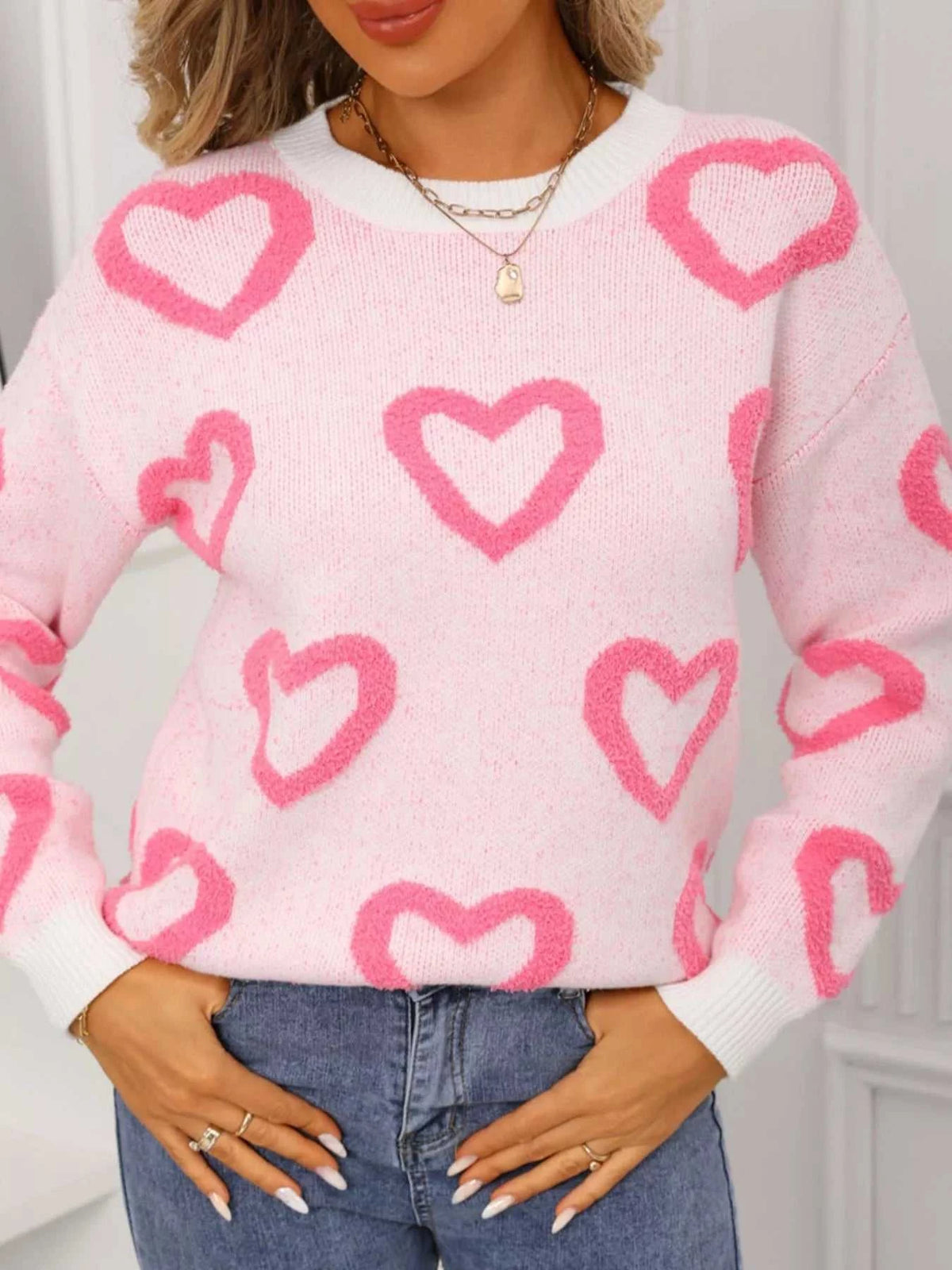 Valentine's Day Heart Pattern Round Neck Sweater 100100472947296 49 Affordable Fashion Under $100 Jerry's Apparel 