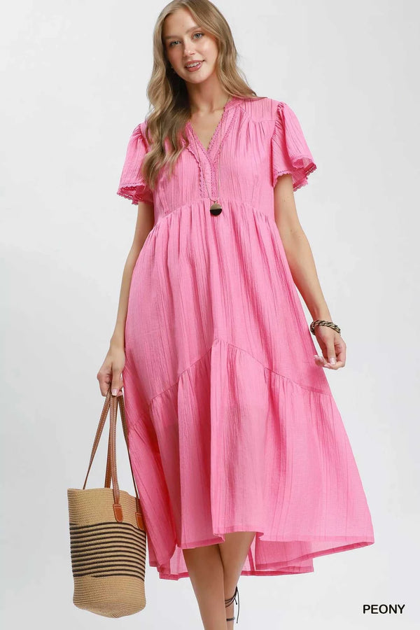 Umgee Textured Tiered Midi Dress with Side Pockets 100100356191455 62 Affordable Fashion Under $100 Jerry's Apparel 