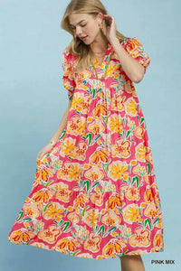 Umgee Floral Print Puff Sleeve Tiered Midi Dress 100100170091509 64 Affordable Fashion Under $100 Jerry's Apparel 