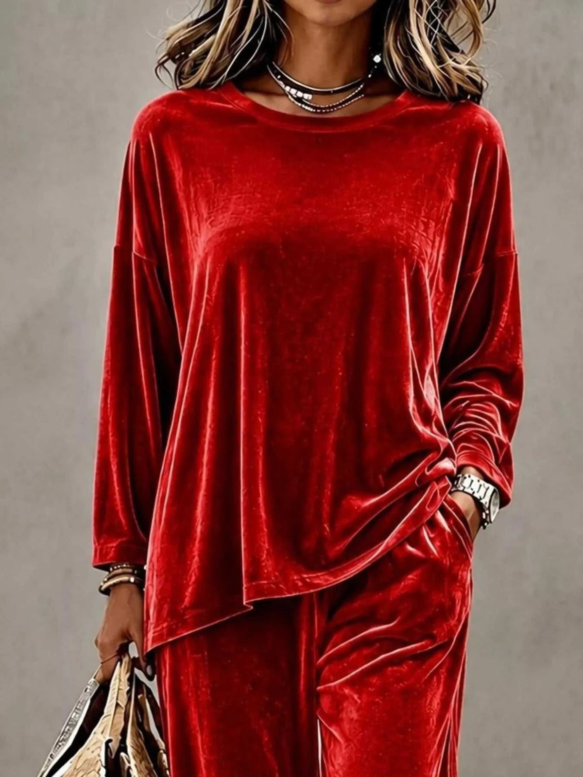 Full Size Velvet Long Sleeve Top and Pants Set Plus Size 100100551786793 45 Affordable Fashion Under $100 Jerry's Apparel 