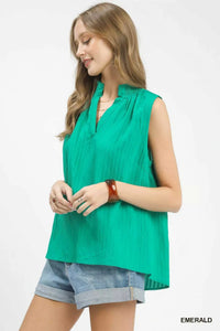 Umgee Sleeveless Textured Notch Neck Top 100100499891087 47 Affordable Fashion Under $100 Jerry's Apparel 