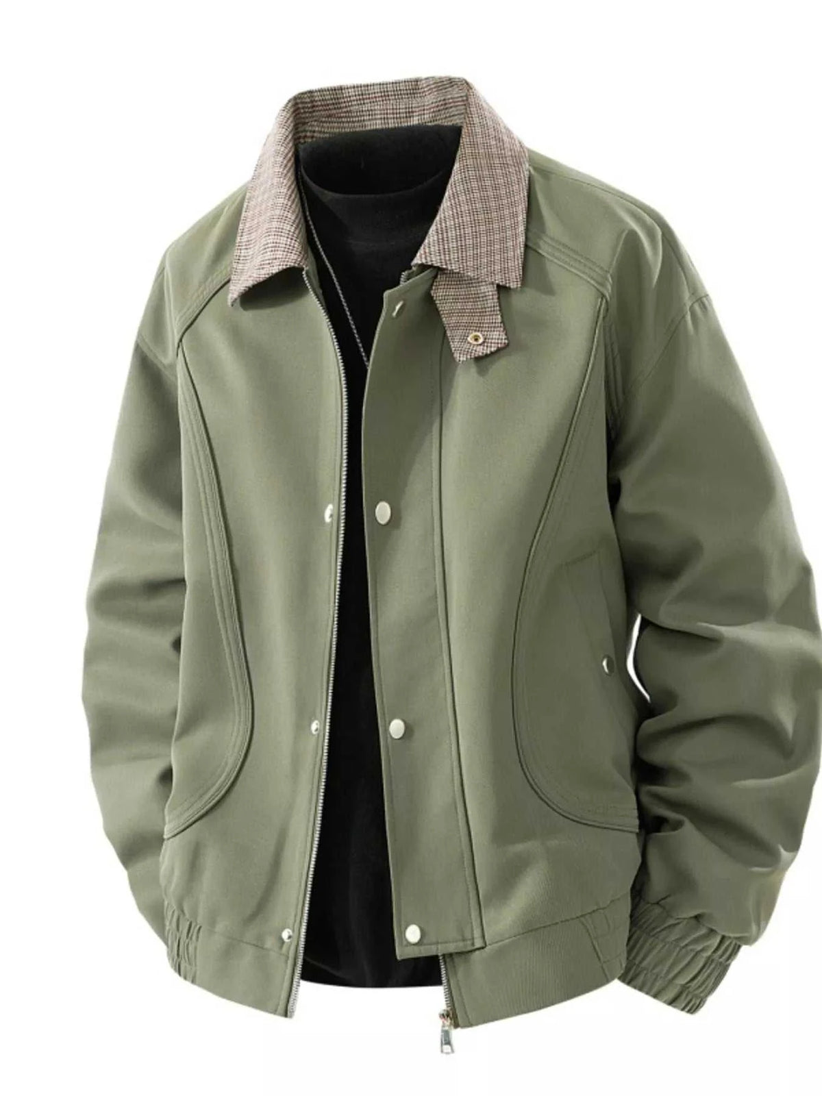 Men's Plus Size Casual Plaid Collar Zip Up Jacket 100400702353744 79 Affordable Fashion Under $100 Jerry's Apparel 