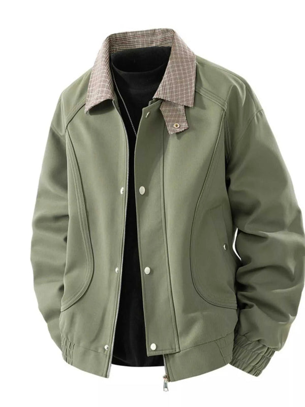 Men's Plus Size Casual Plaid Collar Zip Up Jacket 100400702353744 79 Affordable Fashion Under $100 Jerry's Apparel 