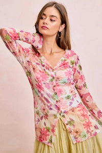 BiBi Floral Shrried Detail Button Up Mesh Cardigan Top 100100970651175 39 Gifts for Her Jerry's Apparel 