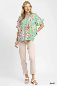 Umgee Paisley Print Puff Sleeve Top 100100646661575 49 Affordable Fashion Under $100 Jerry's Apparel 