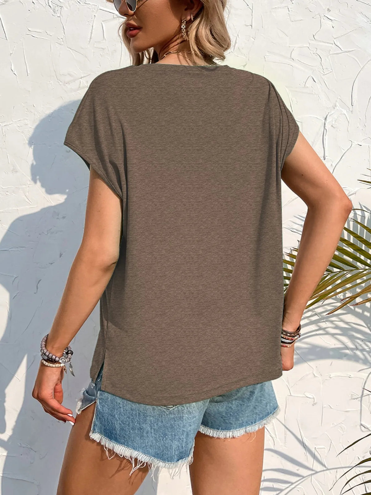 Side Slit Round Neck T-Shirt