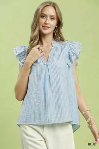 Umgee Textured Ruffle Sleeve Split V Neck Top 100100351651001 51 Affordable Fashion Under $100 Jerry's Apparel 