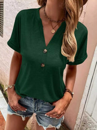 Full Size Notched T-Shirt with Rolled Sleeves Plus Size 100100574144593 26 Women's T-shirts Affordable Fashion Under $100 Jerry's Apparel 