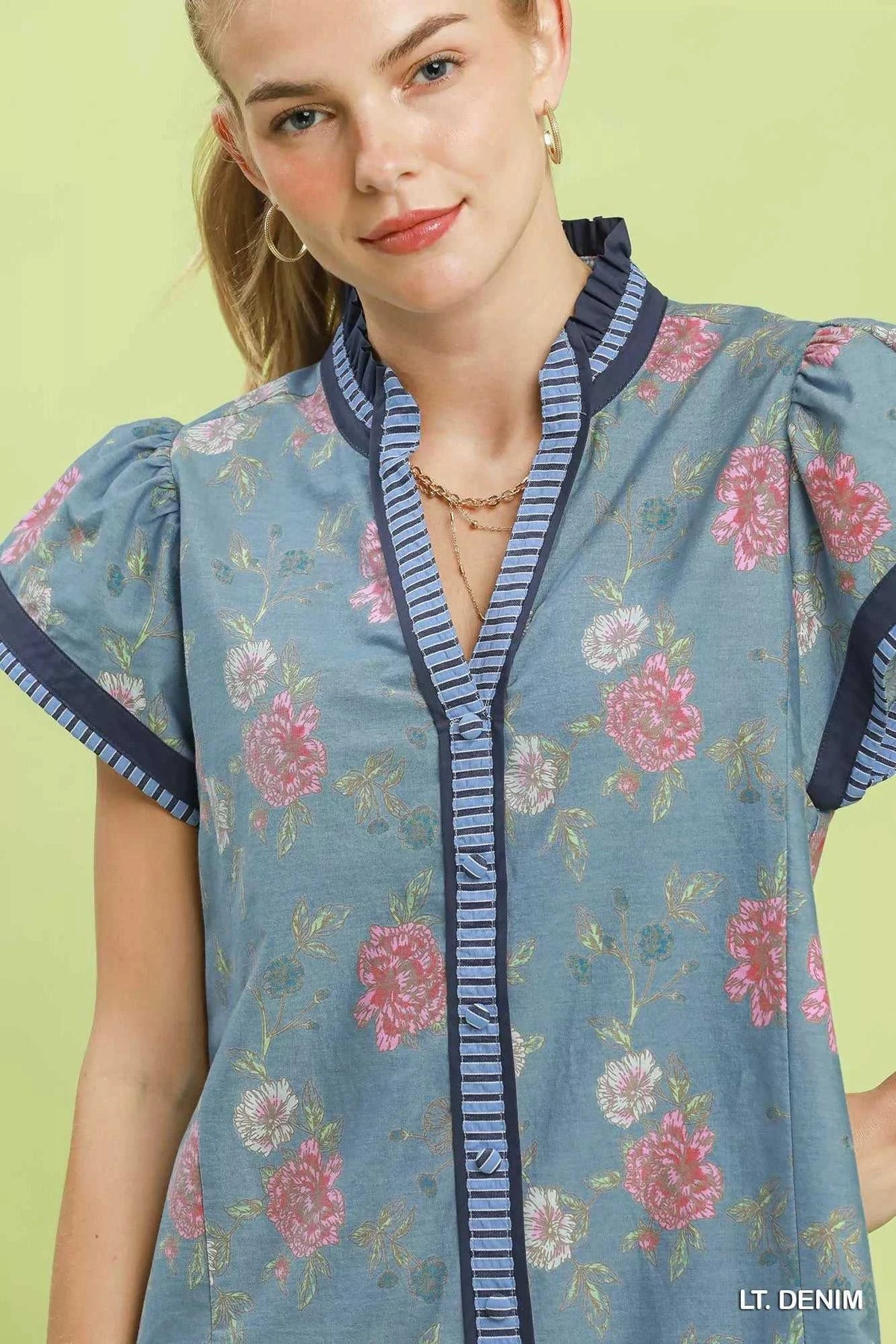 Umgee Floral Contrast Trim Ruffle Hem Mini Dress 100100100671981 66 Affordable Fashion Under $100 Jerry's Apparel 