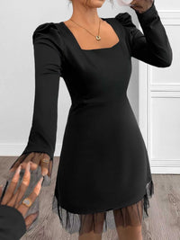 Square Neck Puff Sleeve Mesh Hem Dress 100100646887341 34 Affordable Fashion Under $100 Jerry's Apparel 