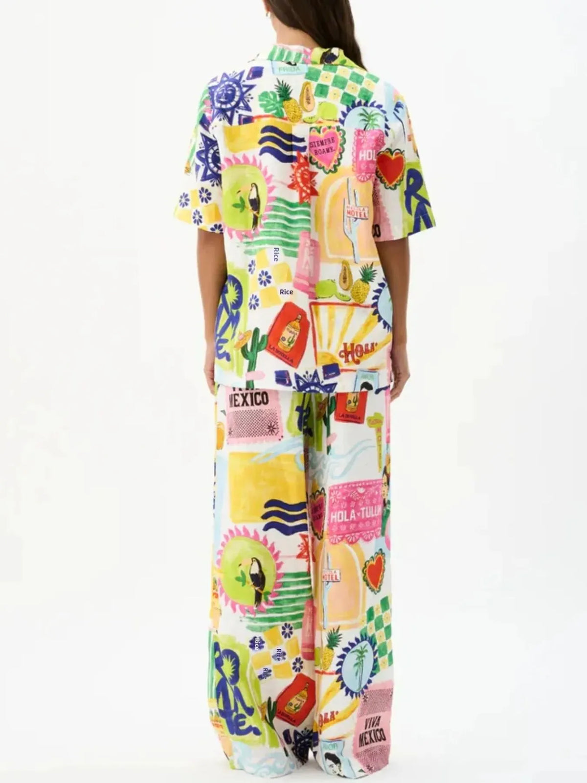Printed Button Up Shirt and Pants Set