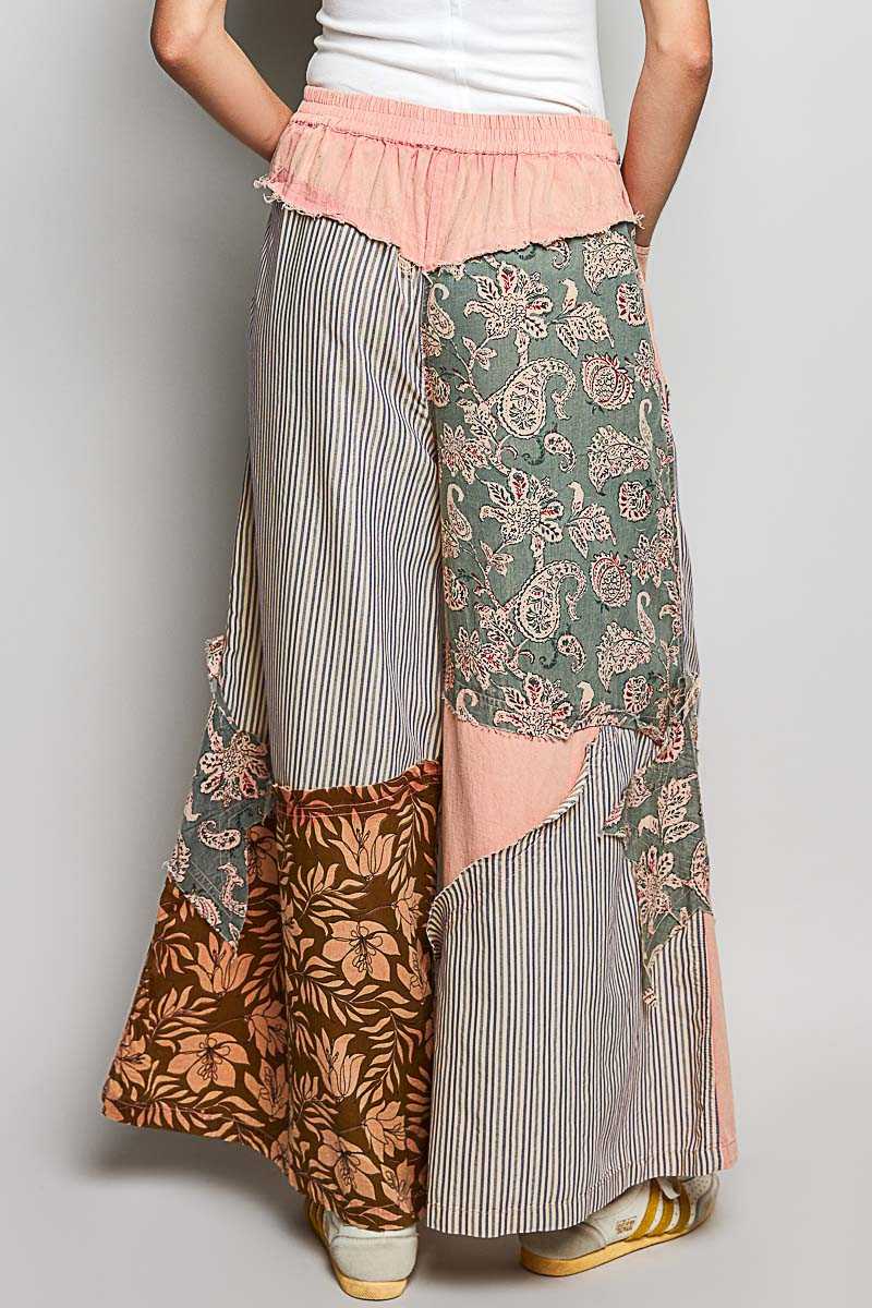 POL Striped Floral Patchwork Wide leg Pants with Side Big Star Patch 100100060771533 59 Affordable Fashion Under $100 Jerry's Apparel 