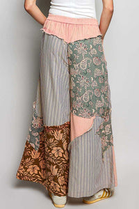 POL Striped Floral Patchwork Wide leg Pants with Side Big Star Patch 100100060771533 59 Affordable Fashion Under $100 Jerry's Apparel 