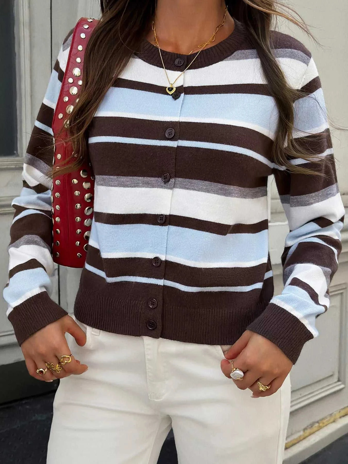 Striped Knit Button-Down Cardigan 101002803112016 50 Affordable Fashion Under $100 Jerry's Apparel 