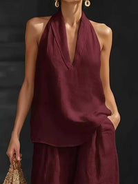 Full Size Halter Neck Top and Wide Leg Pants Set Plus Size 100100162890040 46 Affordable Fashion Under $100 Jerry's Apparel 